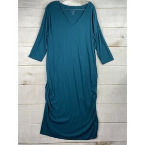 Isabel Maternity By Ingrid & Isabel Dress XXL Green 3/4 Sleeve Side Ruching